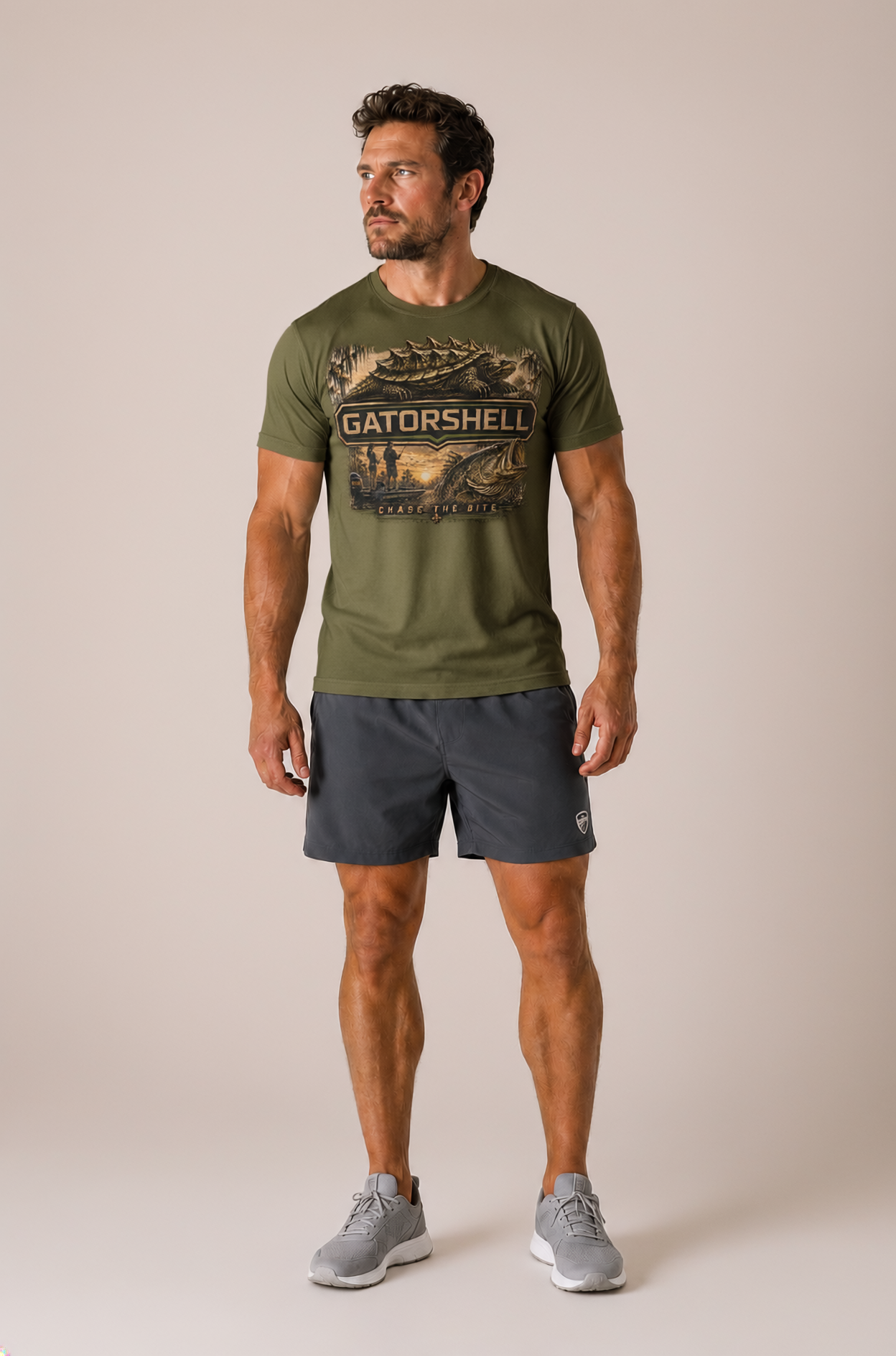 Men's Bass Fishing Tee in Military Green