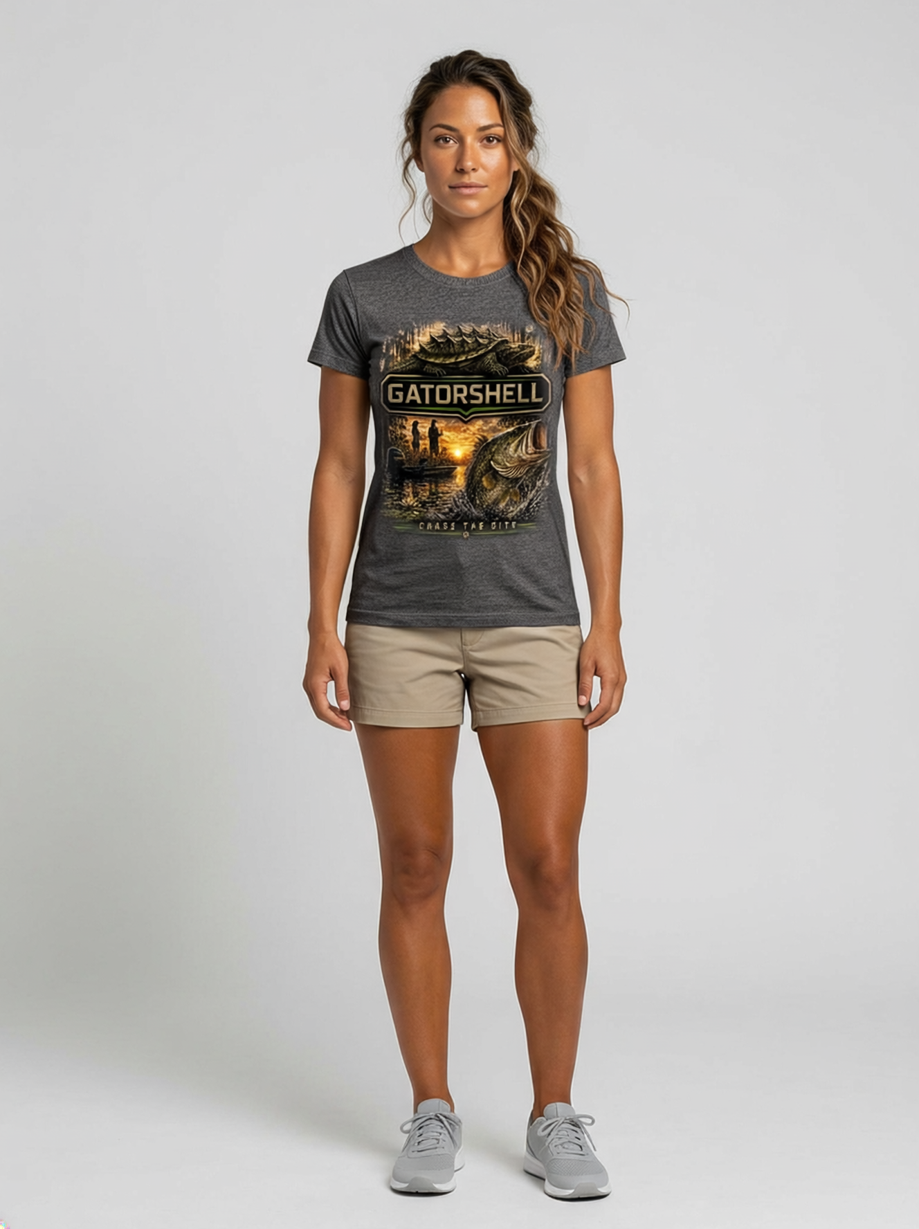 Women's Bass Fishing Tee in Charcoal Heather
