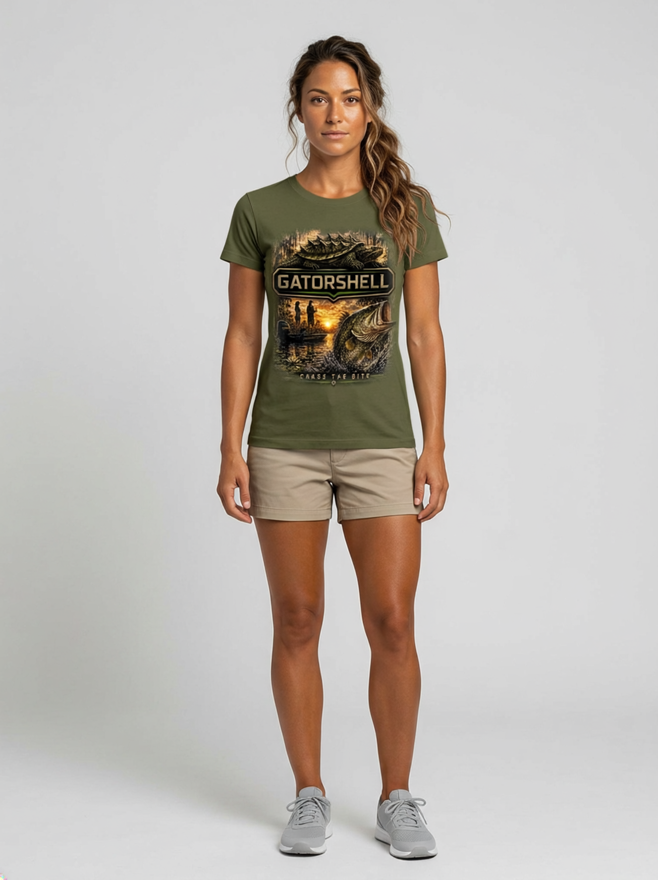 Women's Bass Fishing Tee in Military Green