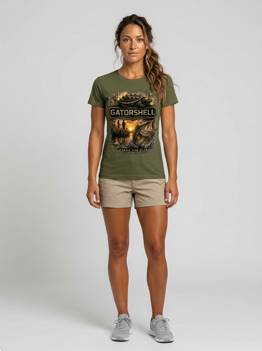 Women's Bass Fishing Tee in Military Green