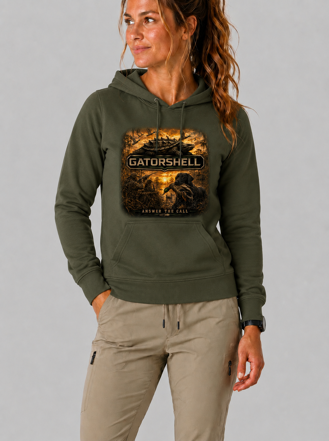 Women's Duck Hunting Hoodie in Military Green