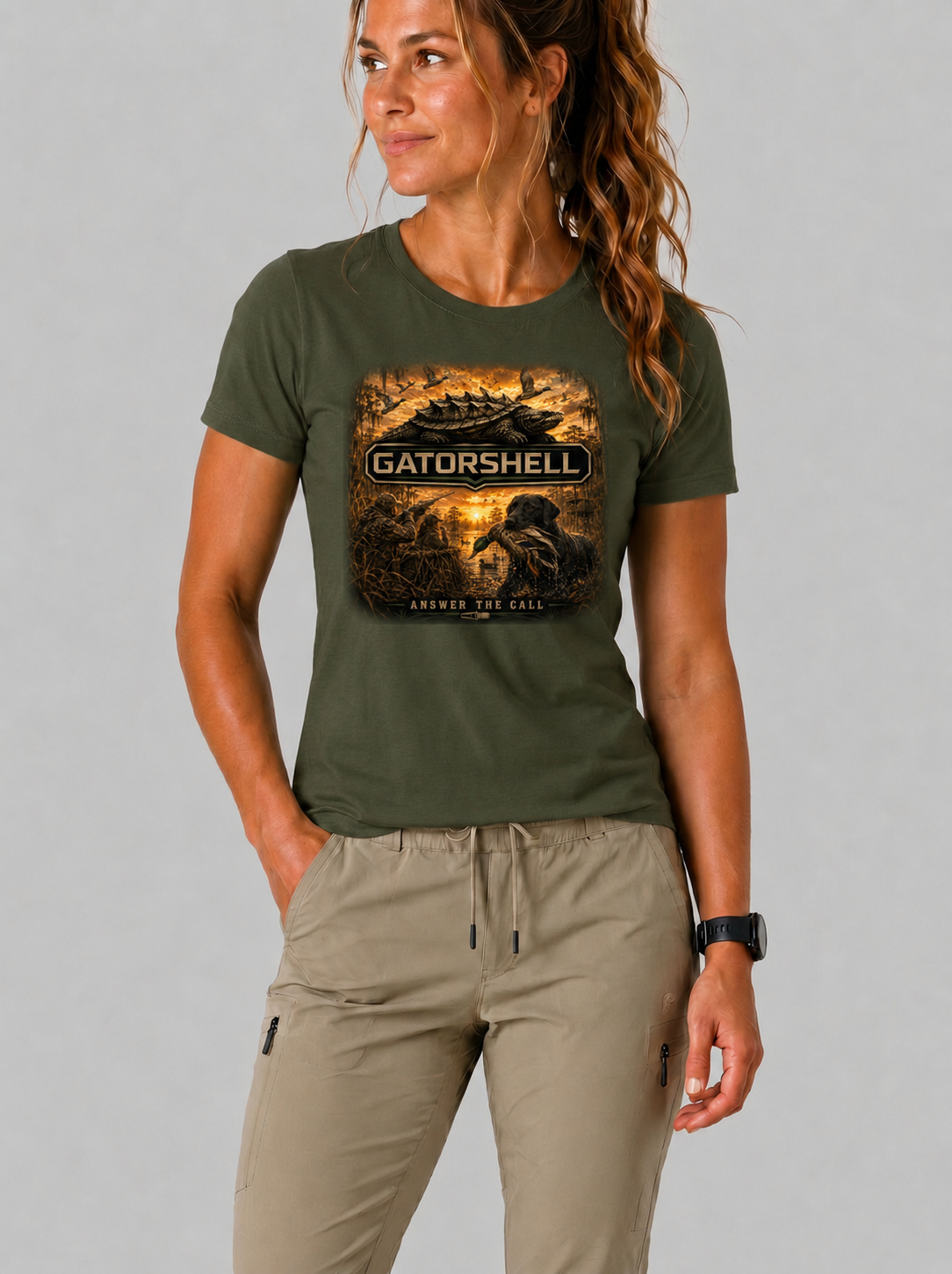 Women's Duck Hunting Tee in Military Green